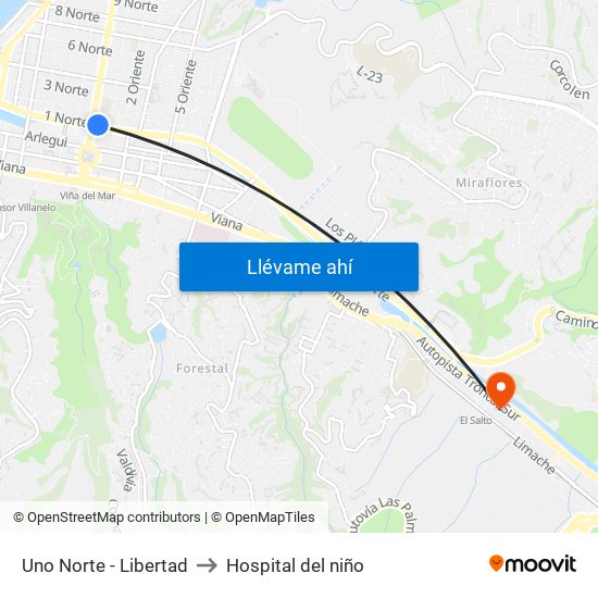 Uno Norte - Libertad to Hospital del niño map