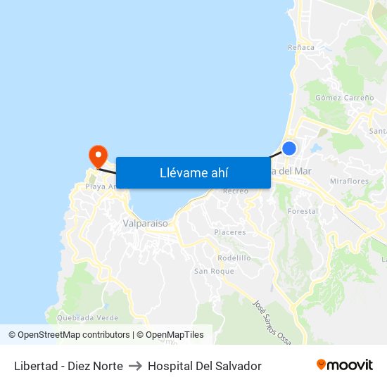 Libertad - Diez Norte to Hospital Del Salvador map