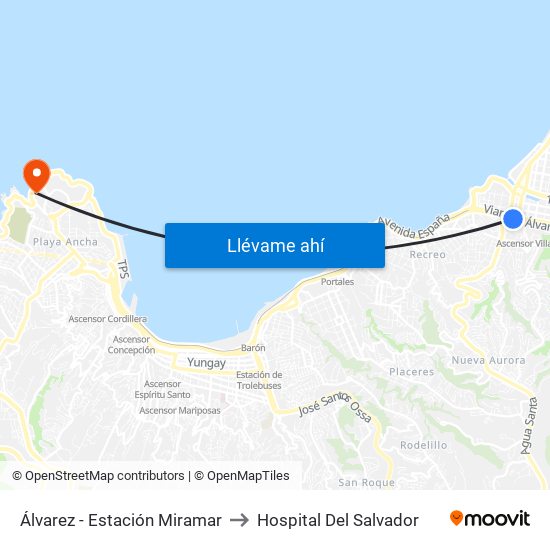 Álvarez - Estación Miramar to Hospital Del Salvador map