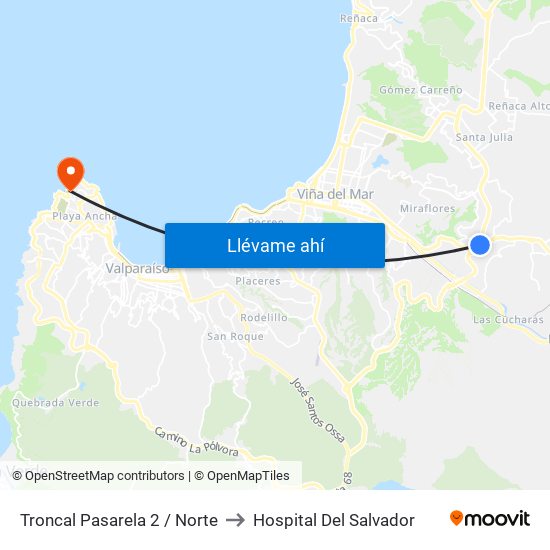 Troncal Pasarela 2 / Norte to Hospital Del Salvador map