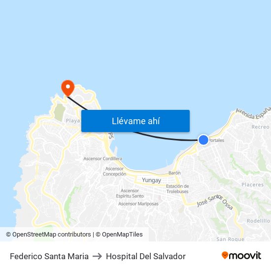 Federico Santa Maria to Hospital Del Salvador map