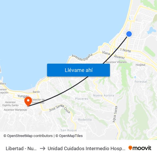 Libertad - Nueve Norte to Unidad Cuidados Intermedio Hospital Carlos Van Buren map