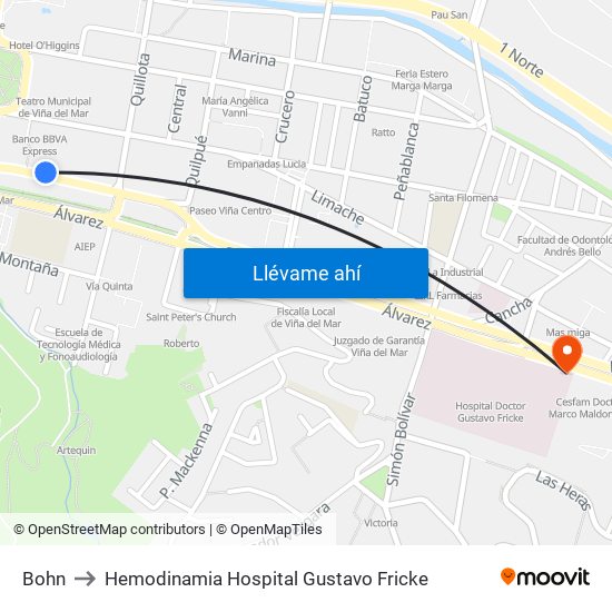 Bohn to Hemodinamia Hospital Gustavo Fricke map