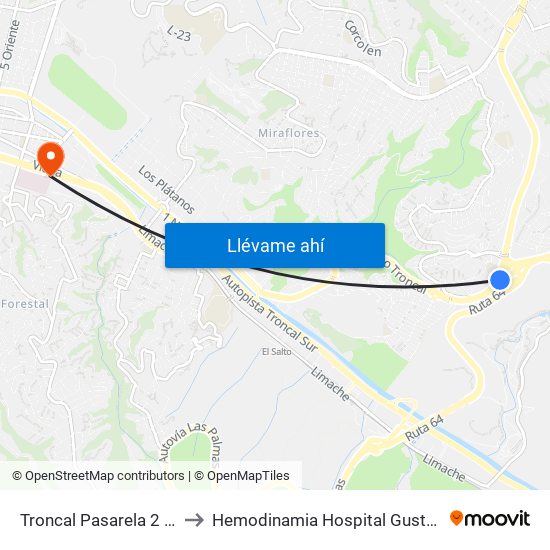 Troncal Pasarela 2 / Norte to Hemodinamia Hospital Gustavo Fricke map