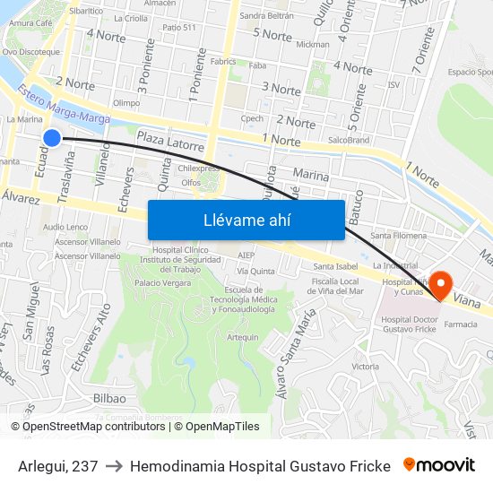 Arlegui, 237 to Hemodinamia Hospital Gustavo Fricke map