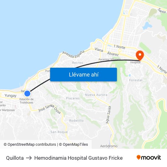 Quillota to Hemodinamia Hospital Gustavo Fricke map