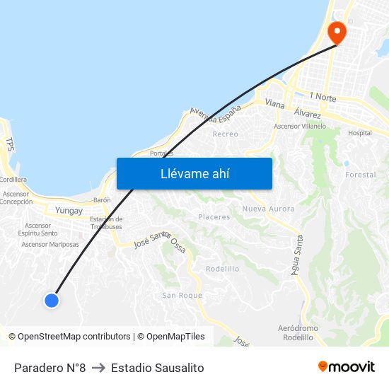 Paradero N°8 to Estadio Sausalito map