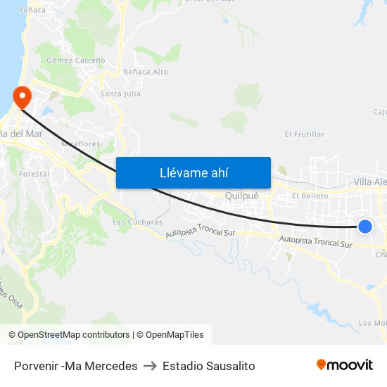 Porvenir -Ma Mercedes to Estadio Sausalito map