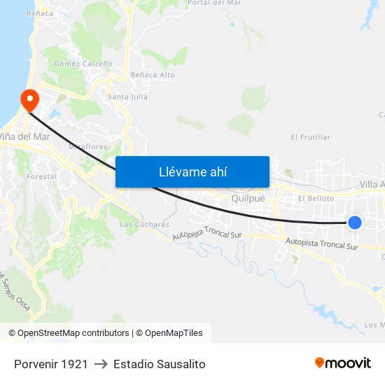 Porvenir 1921 to Estadio Sausalito map