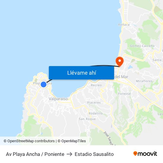 Av Playa Ancha / Poniente to Estadio Sausalito map