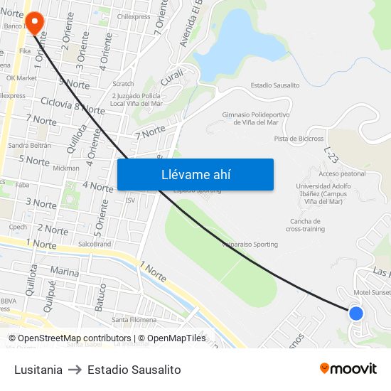 Lusitania to Estadio Sausalito map