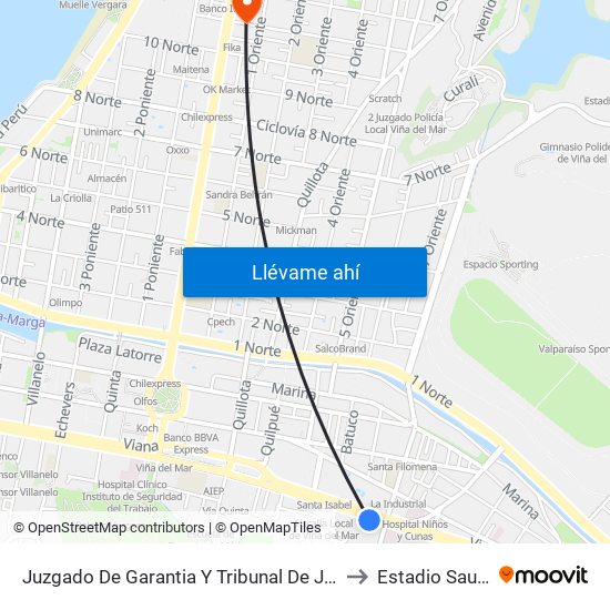 Juzgado De Garantia Y Tribunal De Juicio General to Estadio Sausalito map