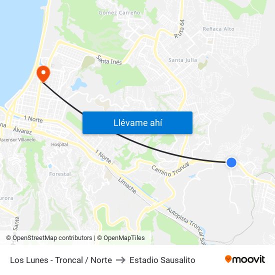 Los Lunes - Troncal / Norte to Estadio Sausalito map