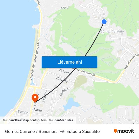 Gomez Carreño / Bencinera to Estadio Sausalito map