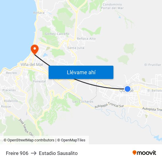 Freire 906 to Estadio Sausalito map