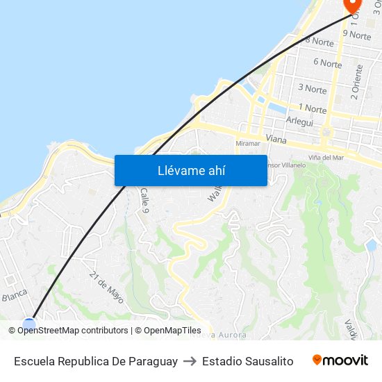 Escuela Republica De Paraguay to Estadio Sausalito map