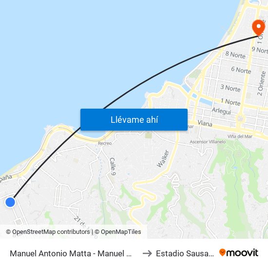 Manuel Antonio Matta - Manuel Montt to Estadio Sausalito map