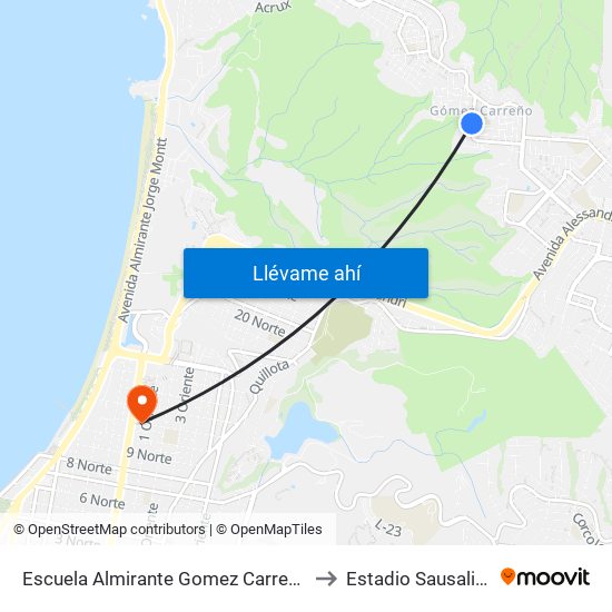 Escuela Almirante Gomez Carreño to Estadio Sausalito map