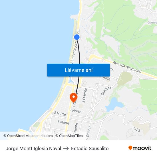 Jorge Montt Iglesia Naval to Estadio Sausalito map