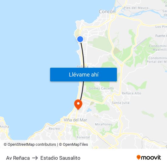 Av Reñaca to Estadio Sausalito map