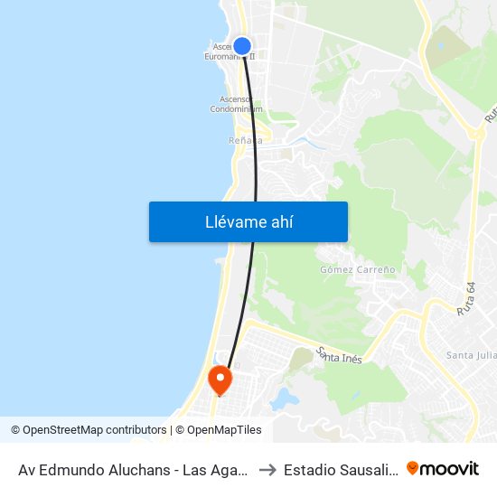 Av Edmundo Aluchans - Las Agatas to Estadio Sausalito map