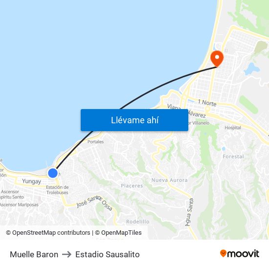 Muelle Baron to Estadio Sausalito map