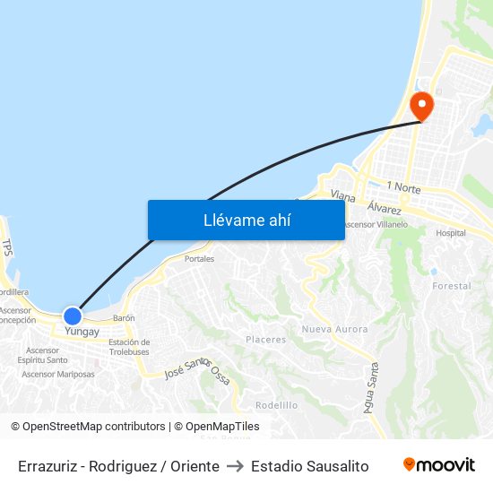 Errazuriz - Rodriguez / Oriente to Estadio Sausalito map