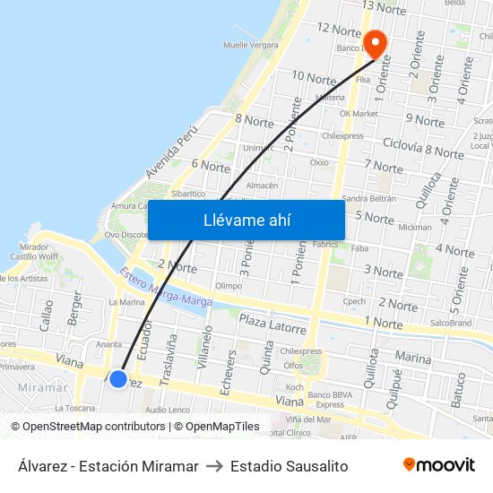 Álvarez - Estación Miramar to Estadio Sausalito map