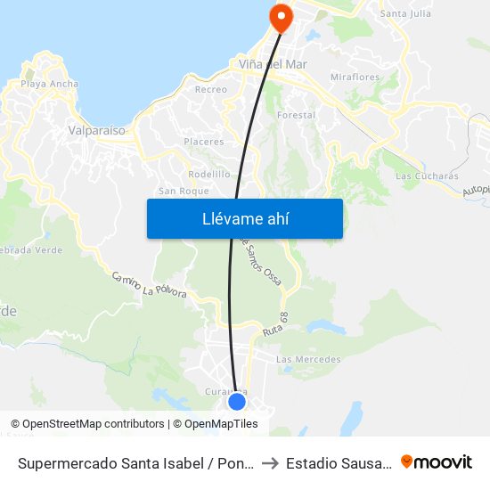 Supermercado Santa Isabel / Poniente to Estadio Sausalito map