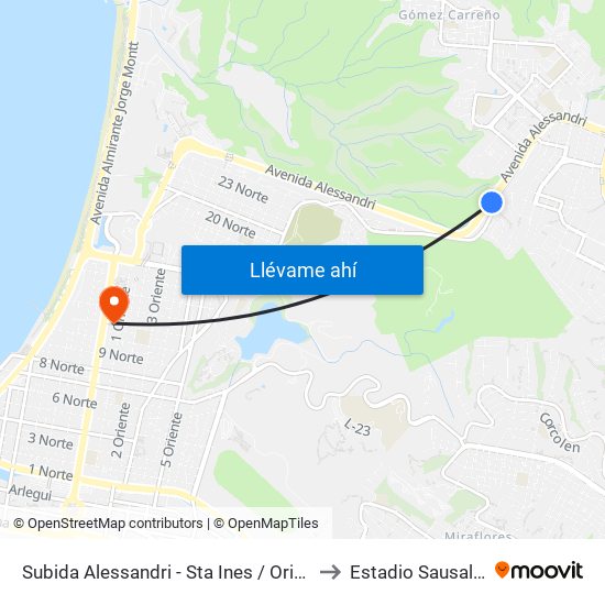 Subida Alessandri - Sta Ines / Oriente to Estadio Sausalito map