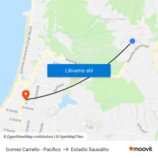 Gomez Carreño - Pacifico to Estadio Sausalito map