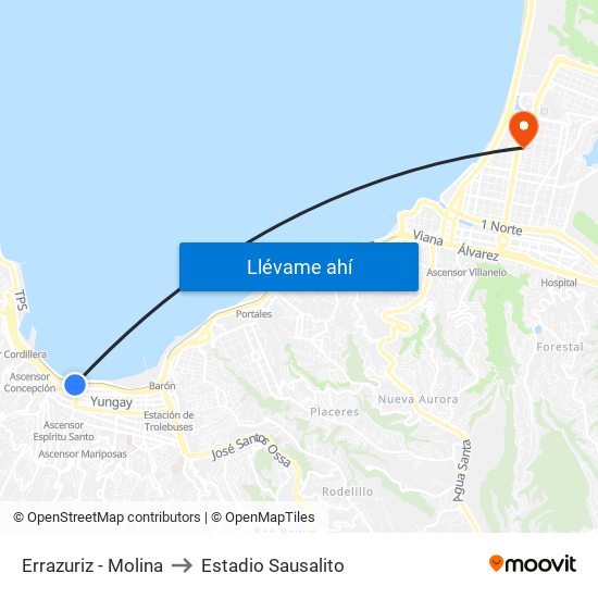 Errazuriz - Molina to Estadio Sausalito map