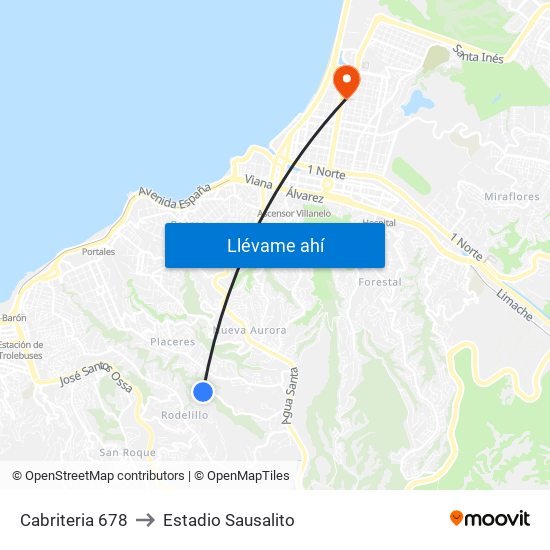 Cabriteria 678 to Estadio Sausalito map