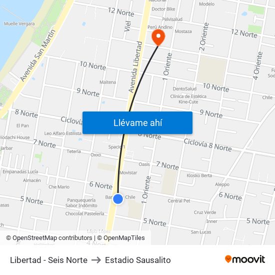 Libertad - Seis Norte to Estadio Sausalito map