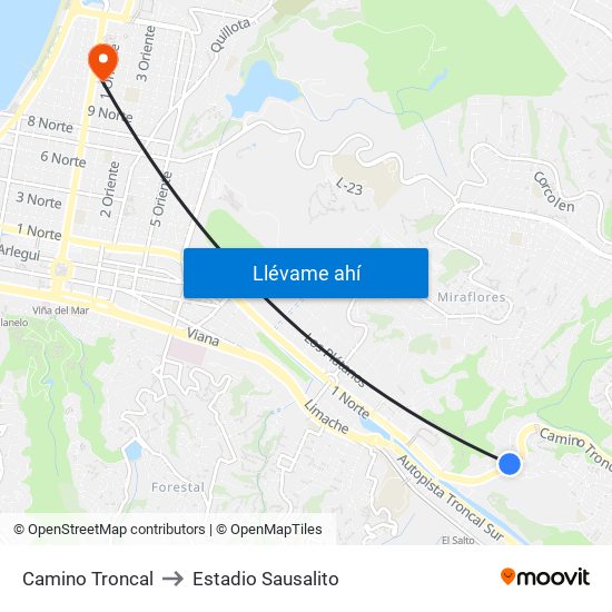 Camino Troncal to Estadio Sausalito map