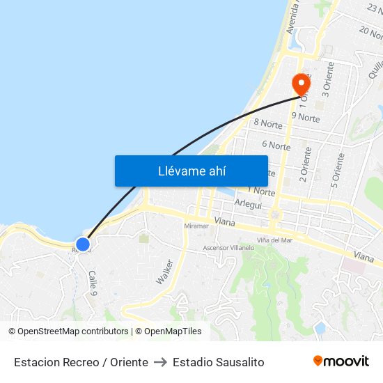 Estacion Recreo / Oriente to Estadio Sausalito map