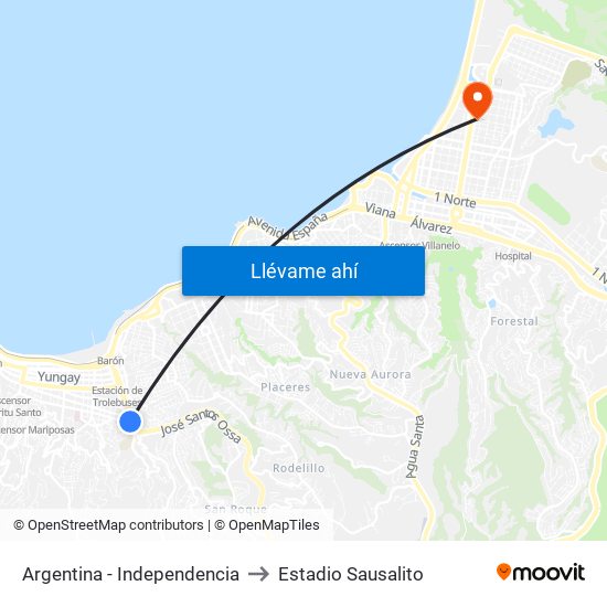 Argentina - Independencia to Estadio Sausalito map