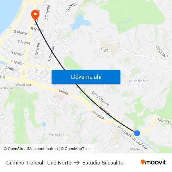 Camino Troncal - Uno Norte to Estadio Sausalito map