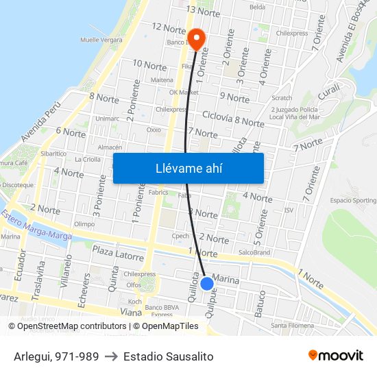 Arlegui, 971-989 to Estadio Sausalito map