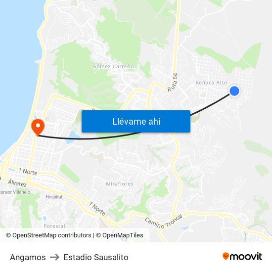 Angamos to Estadio Sausalito map
