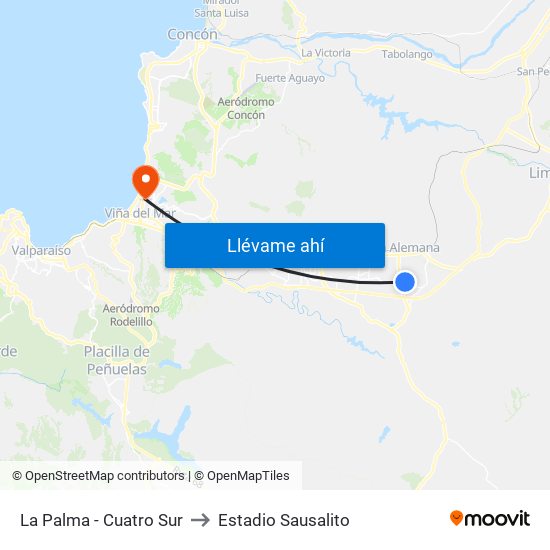 La Palma - Cuatro Sur to Estadio Sausalito map