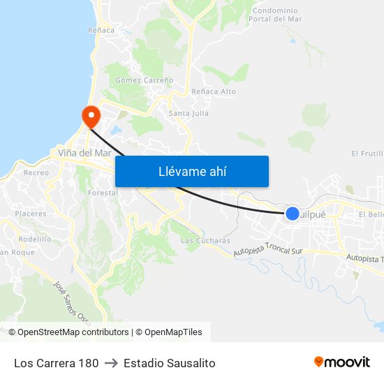 Los Carrera 180 to Estadio Sausalito map