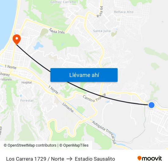 Los Carrera 1729 / Norte to Estadio Sausalito map