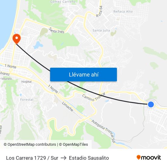 Los Carrera 1729 / Sur to Estadio Sausalito map