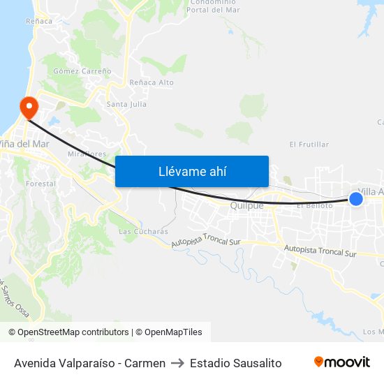 Avenida Valparaíso - Carmen to Estadio Sausalito map
