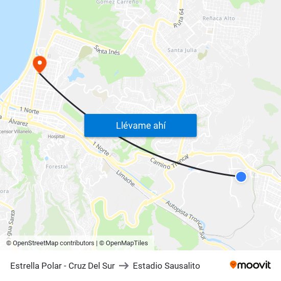 Estrella Polar - Cruz Del Sur to Estadio Sausalito map