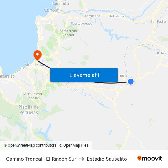Camino Troncal - El Rincón Sur to Estadio Sausalito map