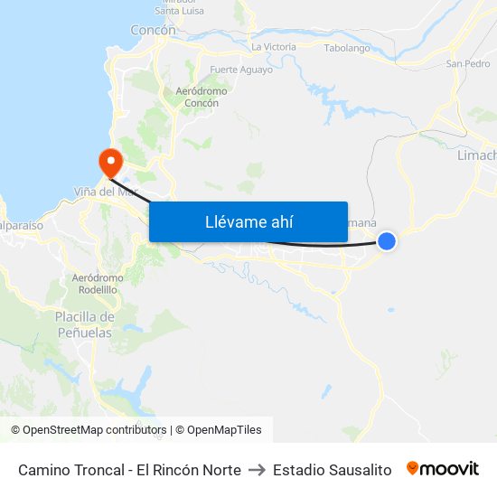 Camino Troncal - El Rincón Norte to Estadio Sausalito map