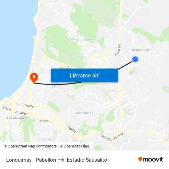 Lonquimay - Pabellon to Estadio Sausalito map
