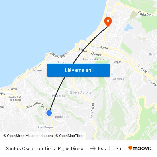 Santos Ossa Con Tierra Rojas Direccion Valparaíso to Estadio Sausalito map